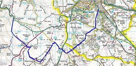 Walk from the Cat & Fiddle to Buxton. Click to Enlarge