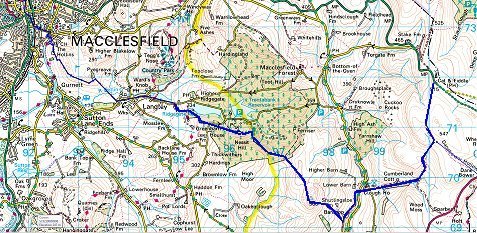 Walk from the Cat & Fiddle to Macclesfield. Click to Enlarge